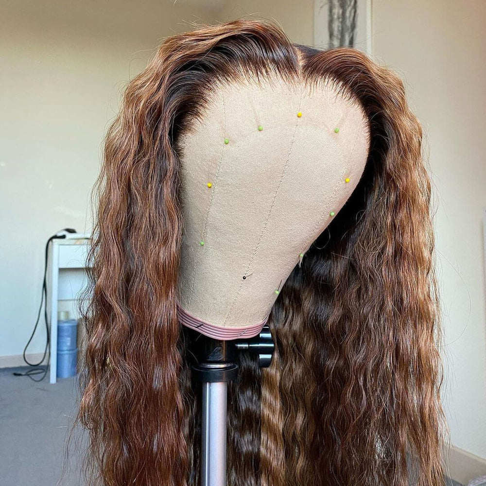 Brown and Golden Highlights Curly 13x6 Lace Frontal Wig