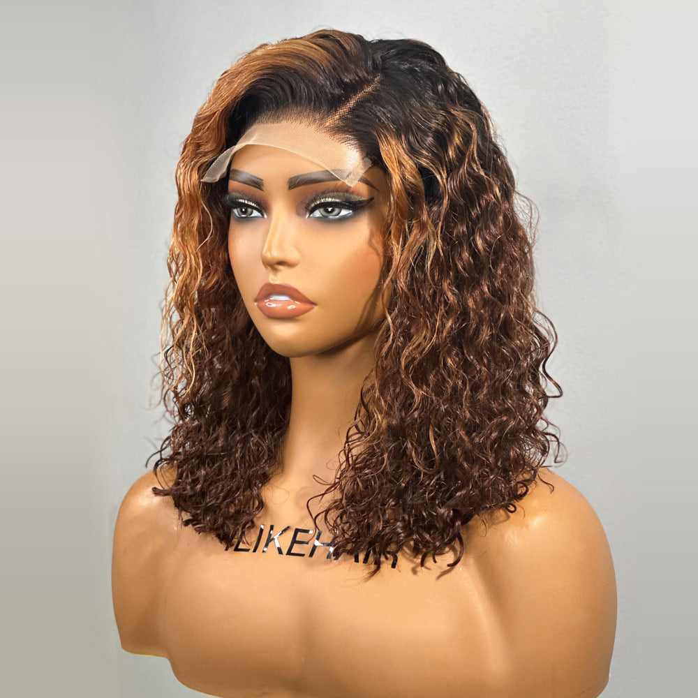 Brown Mixed Blonde Highlights Water Wave 5x5 Lace Closure Wig