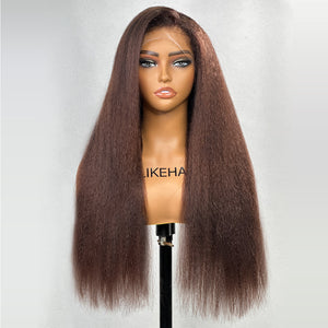 Brown Kinky Straight 4C Kinky Edge HD Lace Frontal Wig