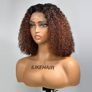 
            
                Load image into Gallery viewer, 13x4 Lace Frontal Brown Ombre Colored Curly Bob Wig
            
        