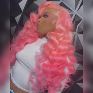 
            
                Load image into Gallery viewer, Glueless 13x4 Pink Body Wave Pre Cut HD Transaparent Lace Human Hair Wigs
            
        