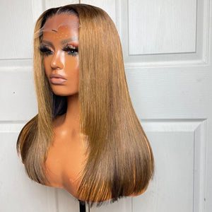 Ombre T1B/27 Silky Straight Human Hair Lace Frontal Wig