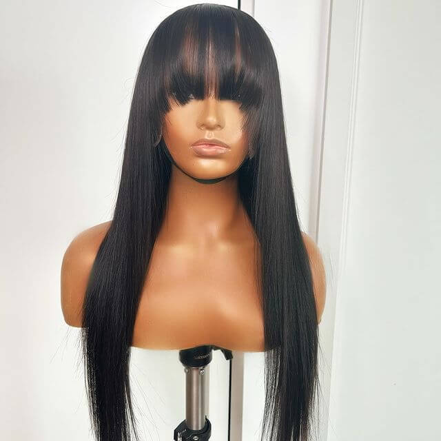 
            
                Load image into Gallery viewer, No Burden Glueless Straight Wig With Bang 100% Human Hair
            
        