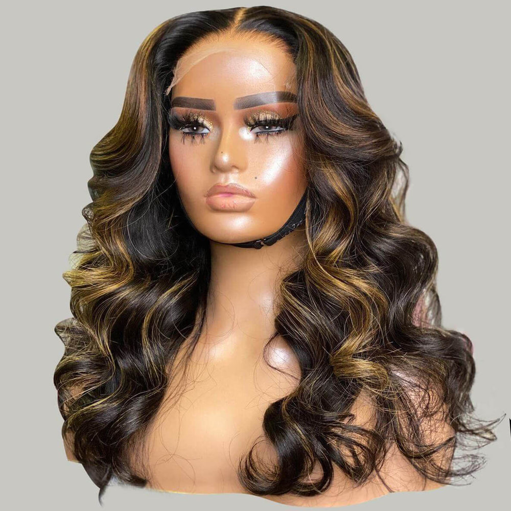 
            
                Load image into Gallery viewer, Balayage Highlight Colored Body Wave Human Hair Wig
            
        