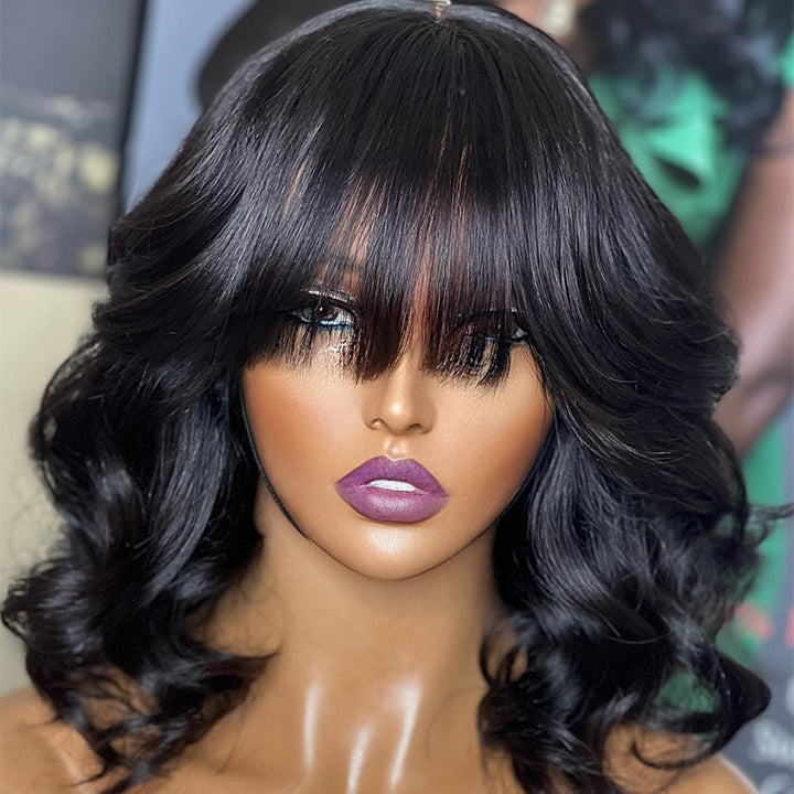 
            
                Load image into Gallery viewer, Short Body Wave Lace Front Bob Wig With Bang 100% Human Hair
            
        