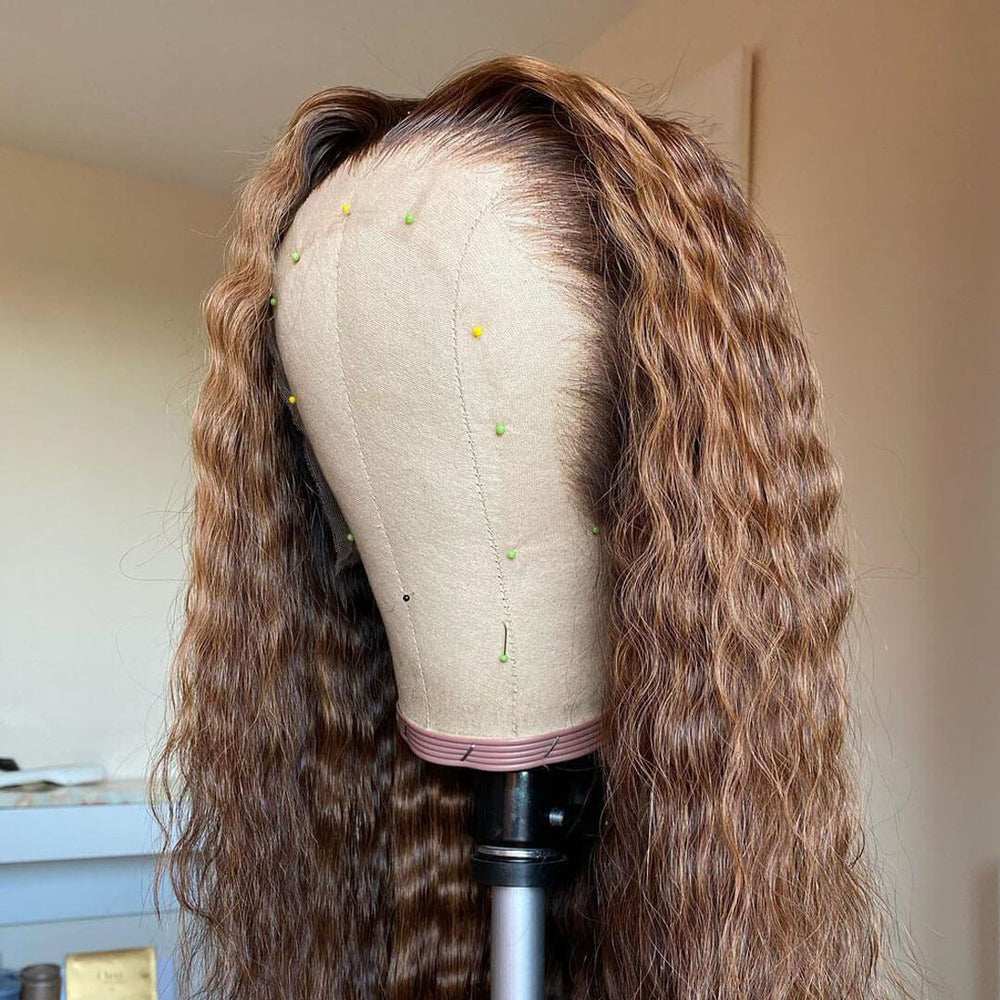 P4/27 Brown Highlights Water Wave 13x6 Lace Frontal Wig