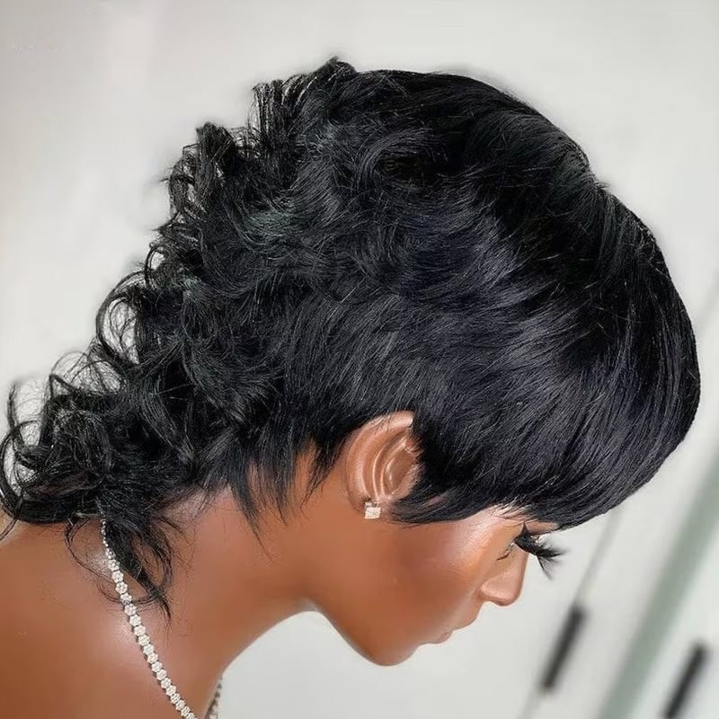 
            
                Load image into Gallery viewer, Mullet Pixie Cut Glueless Wig With Bang
            
        