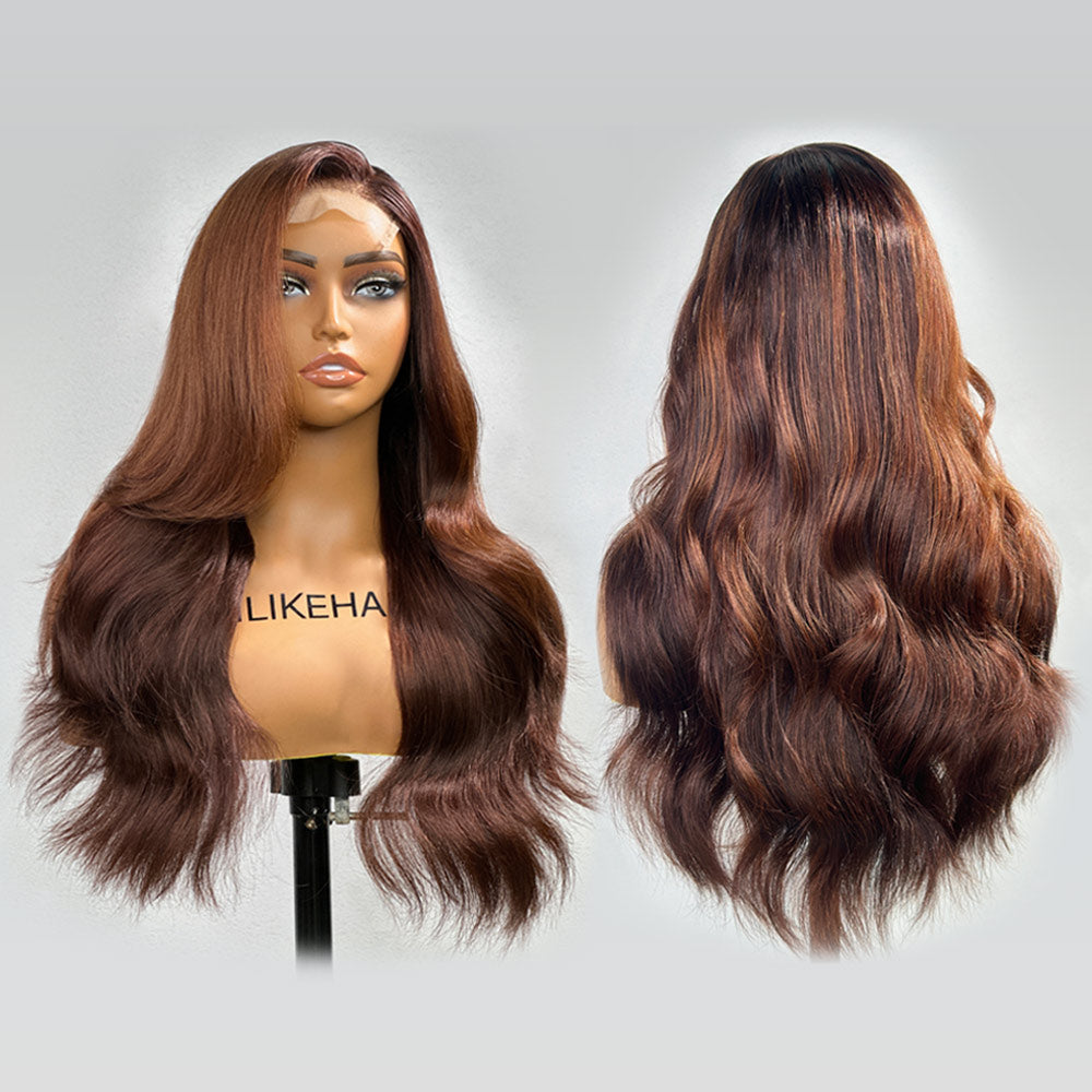 5x5  Lace Closure Layered Honey Brown Body Wave Wig