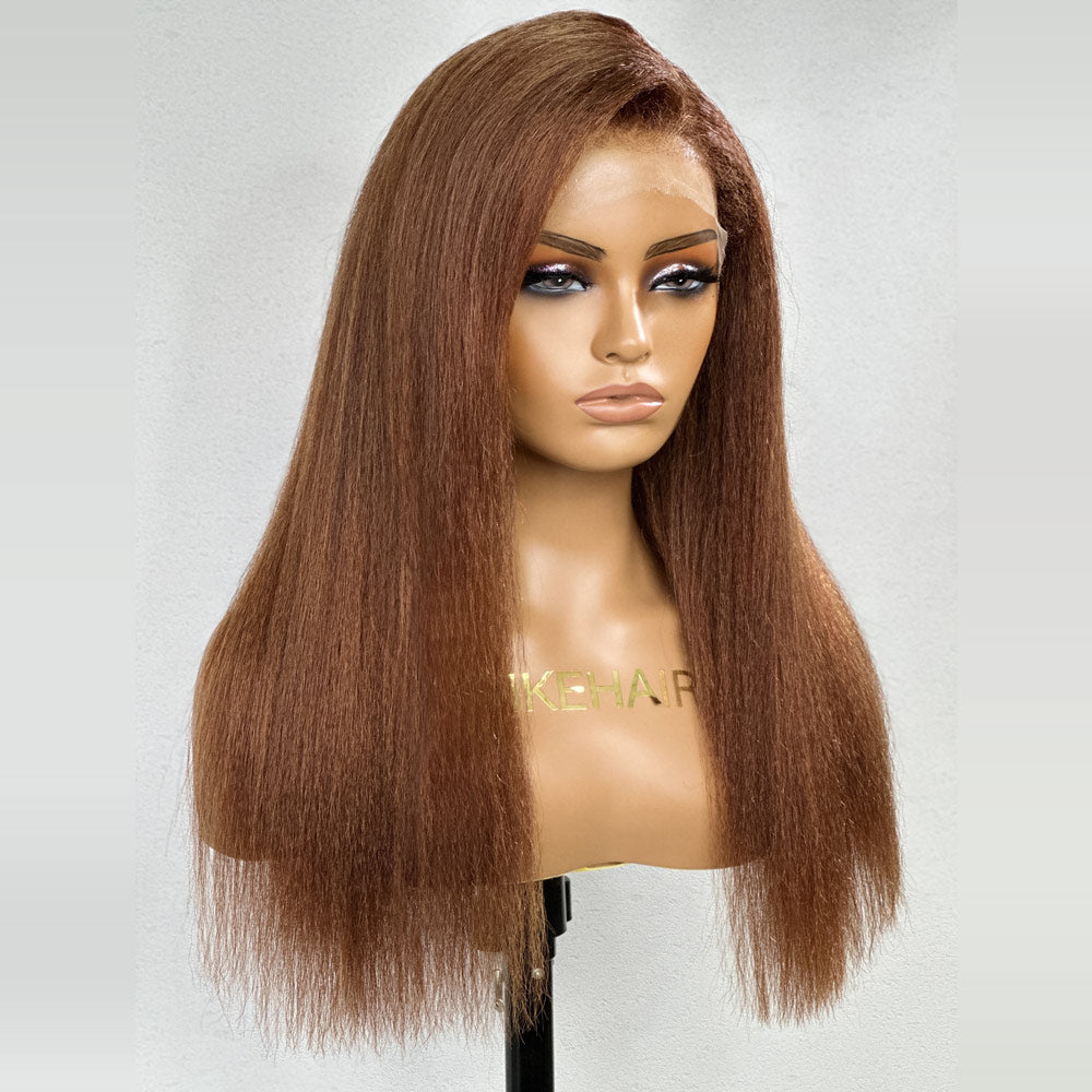 
            
                Load image into Gallery viewer, Reddish Brown Kinky Edges Lace Front Kinky Straight Wig
            
        