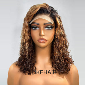 Brown Mixed Blonde Highlights Water Wave 5x5 Lace Closure Wig