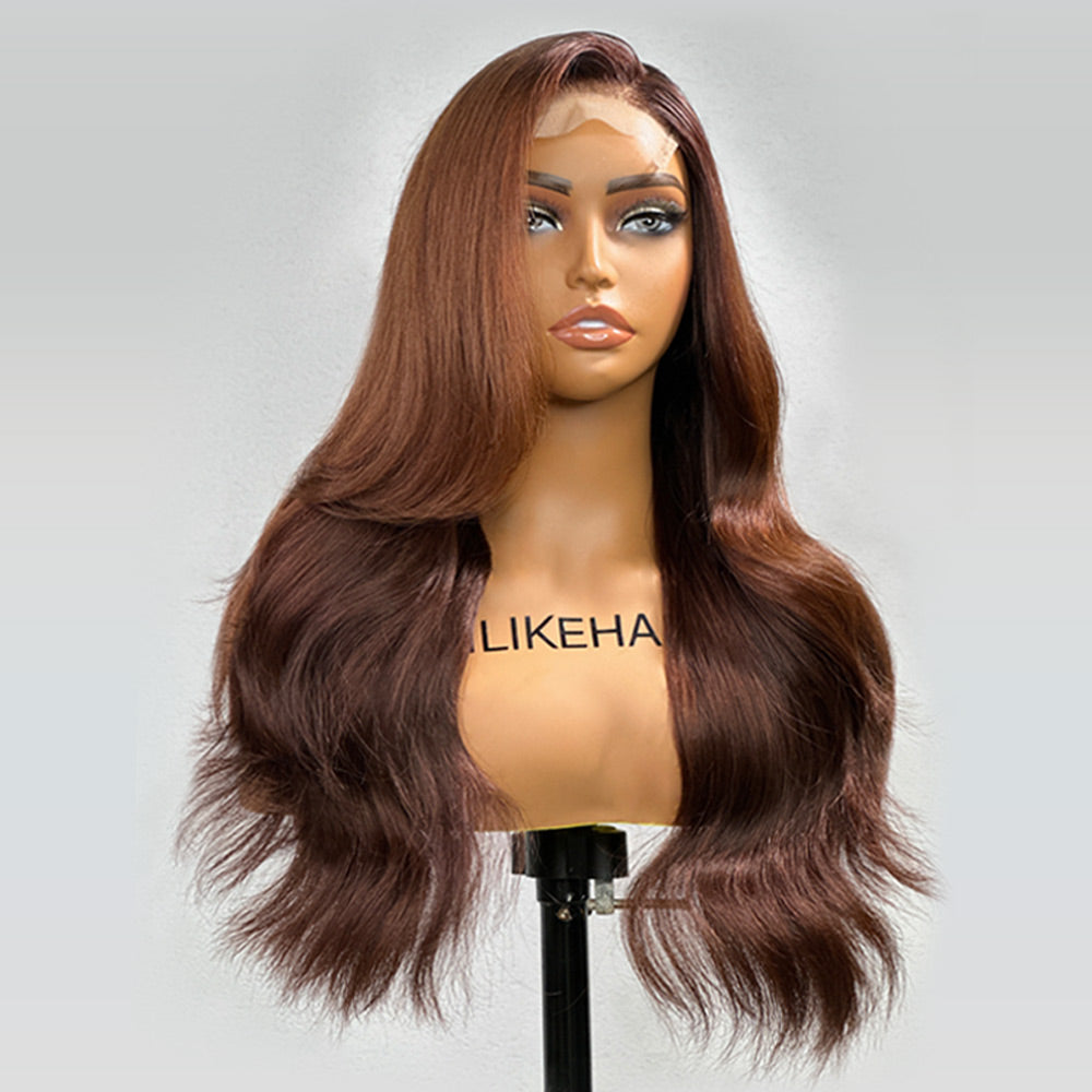 5x5  Lace Closure Layered Honey Brown Body Wave Wig