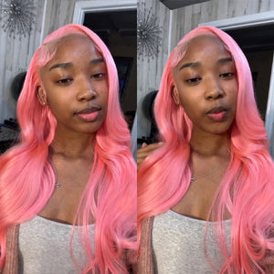 Salmon Pink Color 13*4 Lace Front Wig Human Hair Color Wig