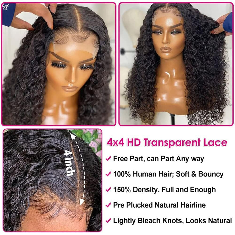 
            
                Load image into Gallery viewer, Wet Curly Human Hair 4x4 Lace Bob Wig
            
        