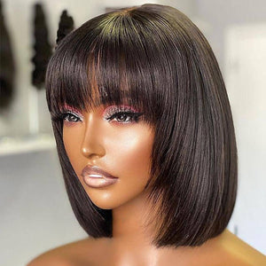 Best Beginner Staight Layered Cut Glueless Bob Wig With Bang