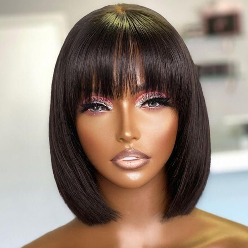 Best Beginner Staight Hair Glueless Bob Wig With Bang