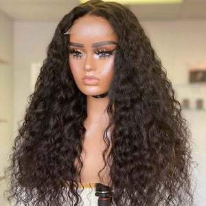 
            
                Load image into Gallery viewer, 5x5 Lace Natual Black Human Hair Glueless Closure Wig Water Wave
            
        