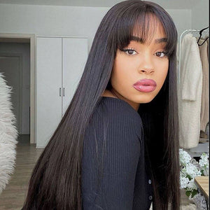 
            
                Load image into Gallery viewer, Natural Black Glueless Silky Straight Wig With Bangs
            
        