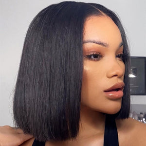 
            
                Load image into Gallery viewer, Blunt Cut Bob Wig Short Hair Glueless Human Hair Invisible Lace Front Wig
            
        