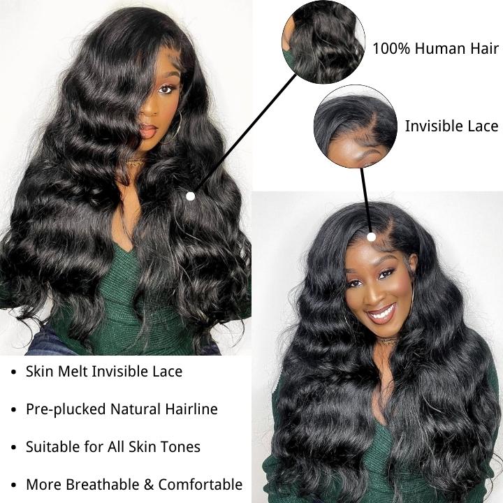 Upgrade HD Lace Body Wave Wig With Pre Plucked Natural Hairline Lace Front Wigs Match All Skin Color