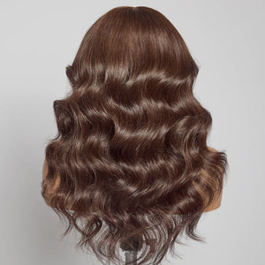 Chestnut Brown Loose Wave Curtain Bang Glueless 5x5 HD Lace Closure Wig