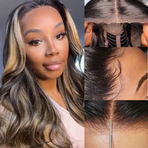 Funky Colored Highlight Brown/Blonde 13x4 Pre Cut HD Lace Wig