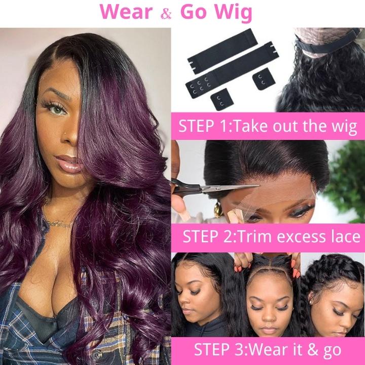 
            
                Load image into Gallery viewer, Funky Colored Wigs Smokey Deep Purple 13x4 Lace Front Body Wave Wig With Black Roots Ombre Colored  HD Lace Human Hair Wigs
            
        
