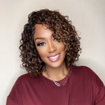 Brown Highlights Loose Curly Wash Top 5x5 Lace Bob Wig
