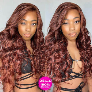 Reddish Brown Body Wave Transparent Lace Human Hair Wig