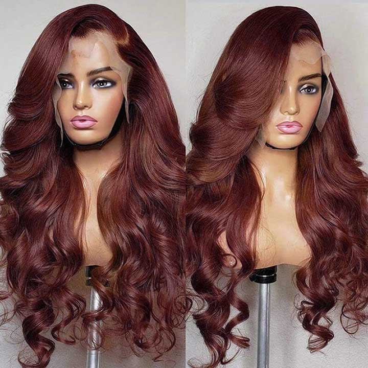 Reddish Brown Body Wave Transparent Lace Human Hair Wig