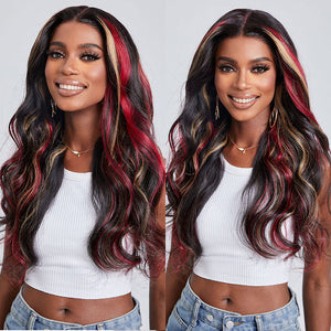 
            
                Load image into Gallery viewer, Burgundy With Blonde Highlights Body Wavy Wig
            
        