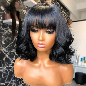 
            
                Load image into Gallery viewer, Short Body Wave Lace Front Bob Wig With Bang 100% Human Hair
            
        