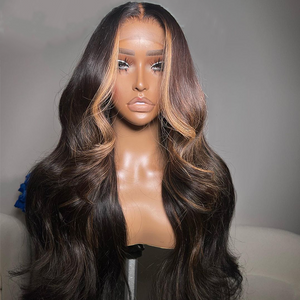 Money Piece Brown Body Wave HD Transparent Lace Front Wigs Glueless Skunk Stripe Color Human Hair Wigs