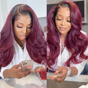 
            
                Load image into Gallery viewer, Ombre Burgundy Color Body Wave Glueless Lace Wig
            
        