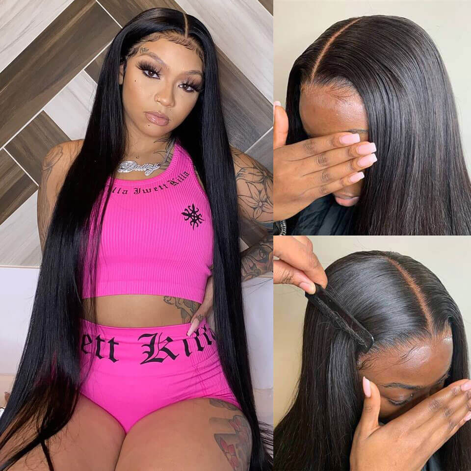 Long Straight Hair 13x4 HD Lace Front Wig Pre Plucked Natural Hairline 100% Virgin Human Hair Wigs