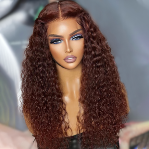 
            
                Load image into Gallery viewer, Reddish Brown Spanish Curly 13x4 HD Lace Front Wig Colored HD Transparent Lace Curly Human Hair Wigs
            
        