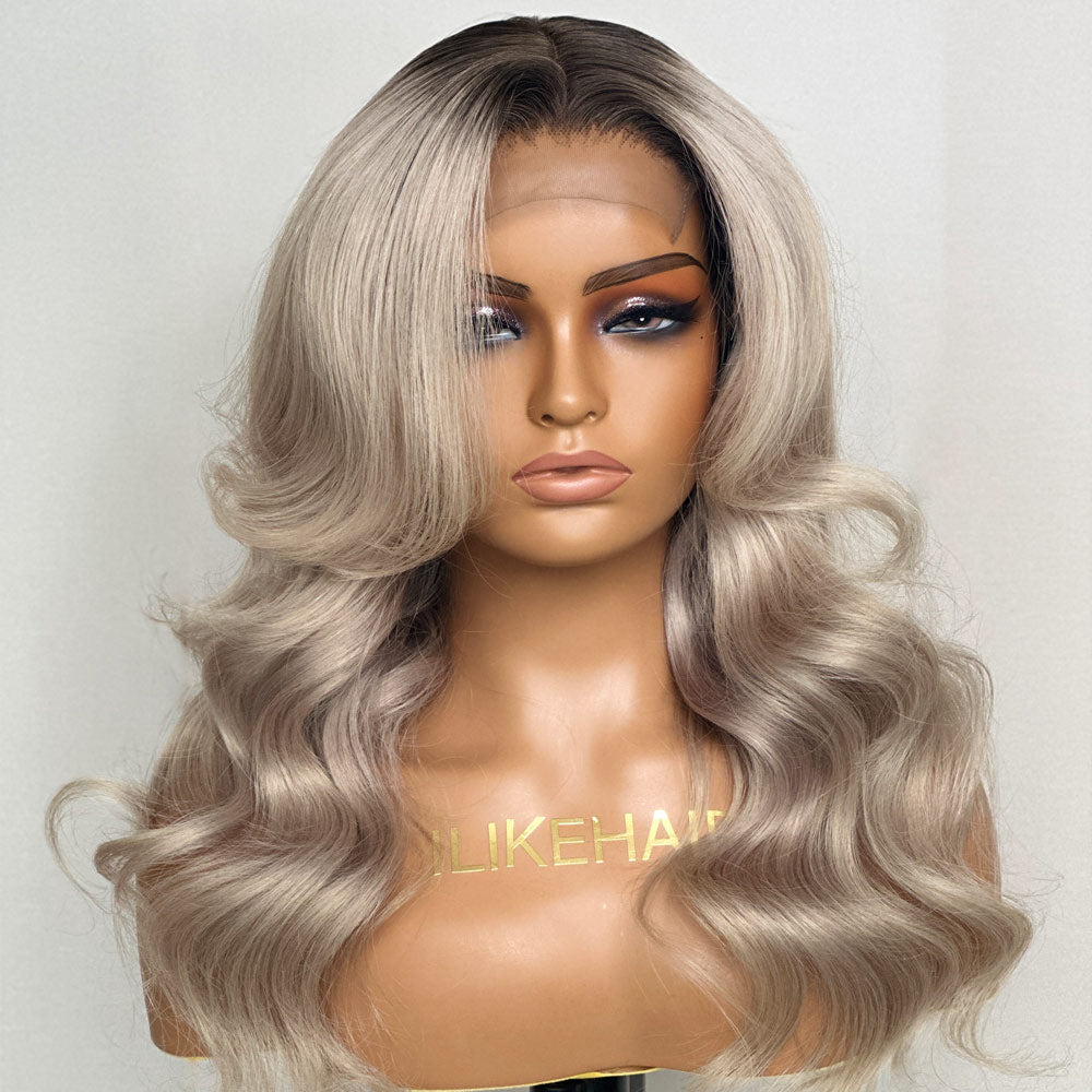 Ombre Ash Blonde Body Wave Lace Closure Wig 100% Human Hair