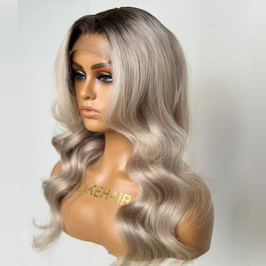 
            
                Load image into Gallery viewer, Ombre Ash Blonde Body Wave Lace Closure Wig 100% Human Hair
            
        
