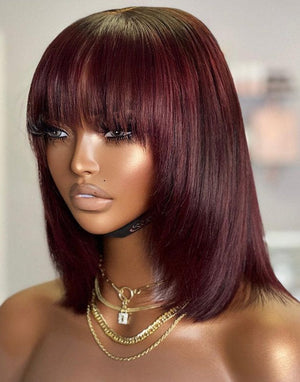 
            
                Load image into Gallery viewer, Straight Burgundy Bob Layer Cut Wigs With Bangs
            
        