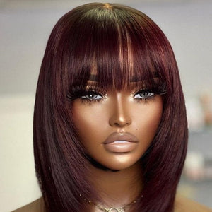 
            
                Load image into Gallery viewer, Straight Burgundy Bob Layer Cut Wigs With Bangs
            
        